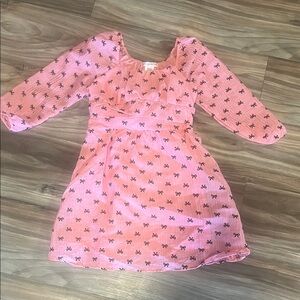 Love Squared Pink Bow Print Casual Dress NWOT